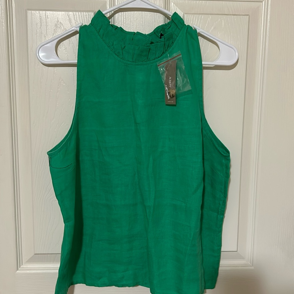 Sleeveless Ruffle Neck Green Women's Top